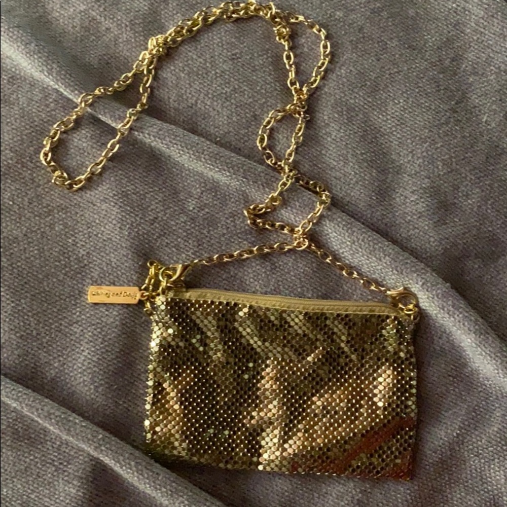 NWOT Whiting & Davis gold wristlet crossbody bag